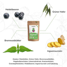 Laden Sie das Bild in den Galerie-Viewer, buntfink®„BodyShape" Tee mit Ingwer + Mate + Brennesseltee + Grüner Hafer, 14-Tage Skinny Programm, 100% natürlicher Kräutertee aus Deutschland, 60g loser Tee